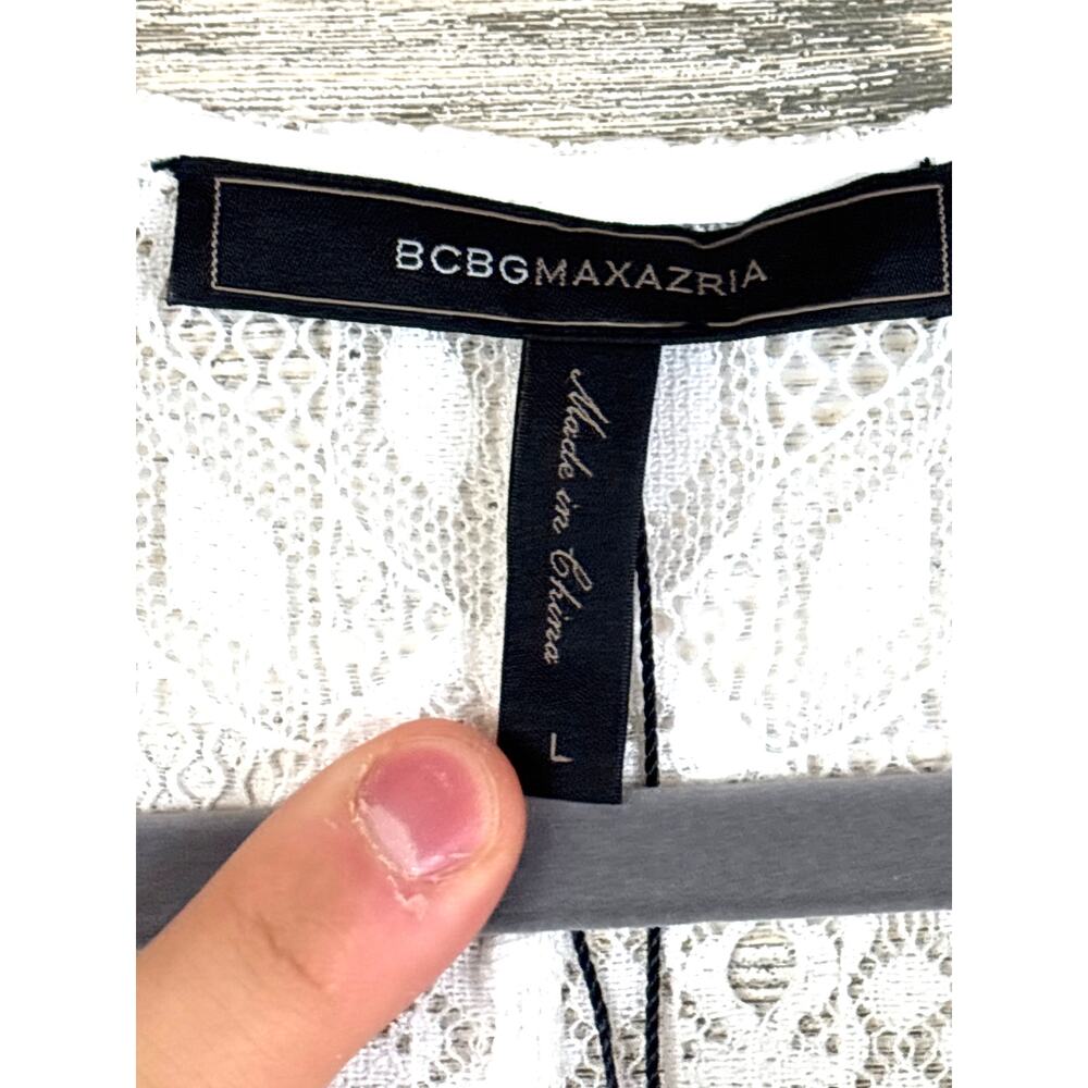 BCBGMAXAZRIA Womens L White Catier Boho Lace 3/4 Sleeve Summer Mini Dress NWT - Picture 6 of 8